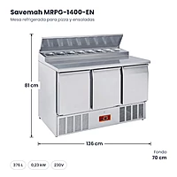 Mesa refrigerada para pizza y ensaladas Savemah MRPG-1400-EN – medidas