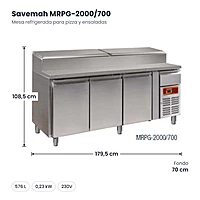 Mesa refrigerada para pizza y ensaladas Savemah MRPG-2000/700 – medidas