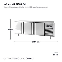 Mesa refrigerada pastelería 600x400 218 cm 6 puertas a dos caras Infrico MR 2190 PDC – medidas