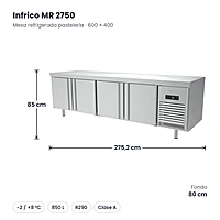 Mesa refrigerada pastelería 600x400 275 cm 4 puertas Infrico MR 2750 – medidas