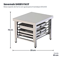 Mesa soporte de horno con guías para 6 bandejas 600x400 Savemah SH885 PAST – medidas