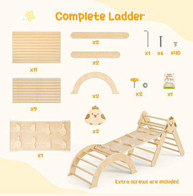 Многофункционален комплект за катерене 7в1 - Триъгълник на Пиклер, арка и рампа с дизайн Пиленце