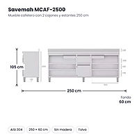Medidas Savemah MCAF-2500: 250 x 60 x 105 cm