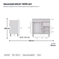 Medidas Savemah MCAF-1200 LAV: 120 x 60 x 105 cm