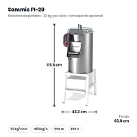 Peladora de patatas Sammic PI-20 20 kg 230 V – medidas