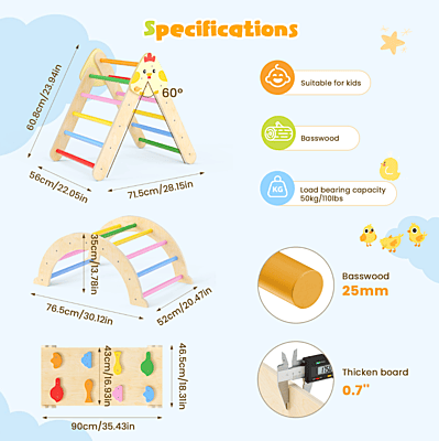 Многофункционален комплект за катерене 7в1 - Триъгълник на Пиклер, арка и рампа с дизайн Пиленце