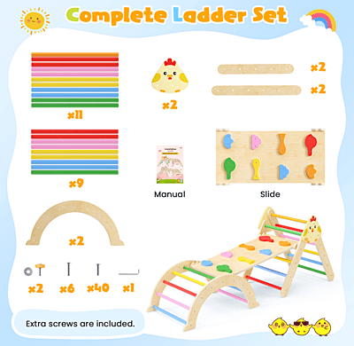 Многофункционален комплект за катерене 7в1 - Триъгълник на Пиклер, арка и рампа с дизайн Пиленце