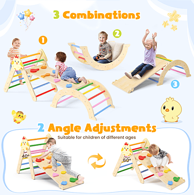 Многофункционален комплект за катерене 7в1 - Триъгълник на Пиклер, арка и рампа с дизайн Пиленце