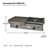 Medidas Savemah PLG-800/1 CD: 81 x 47.2 x 23.3 cm