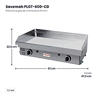 Plancha a gas de cromo duro 10 mm Savemah PLGT-600-CD – medidas