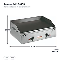 Plancha eléctrica de acero laminado Savemah PLE-800 – medidas