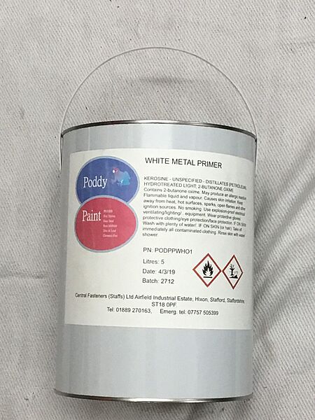 Poddy Paint White Metal Primer Paint 5ltr