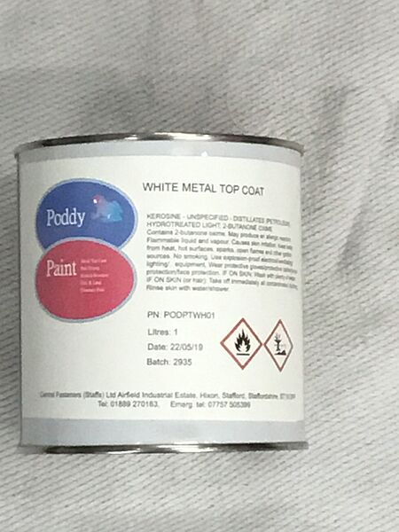 Poddy Paint White Metal Top Coat Paint 1ltr