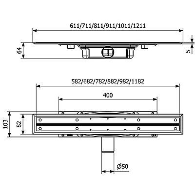 PURUS Line Premium zemā profila traps ar izteku Ø50 uz sāniem, flīzes ieliktnim PURUS Line Premium zemā profila traps ar izteku Ø50 uz sāniem, flīzes ieliktnim