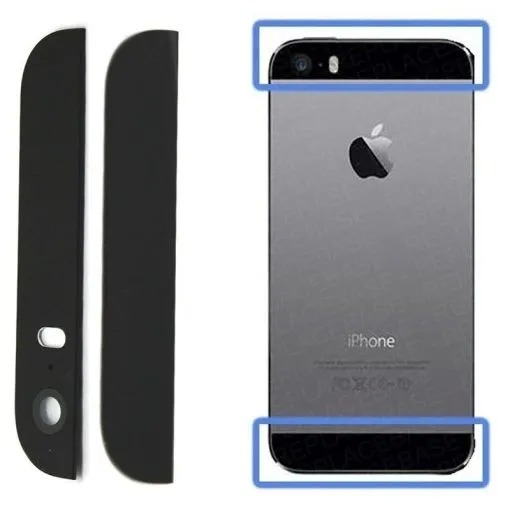 Genuine Apple iPhone 5s , SE - Rear Back Panel Top And Bottom Glass Panel Plates - Black - Original