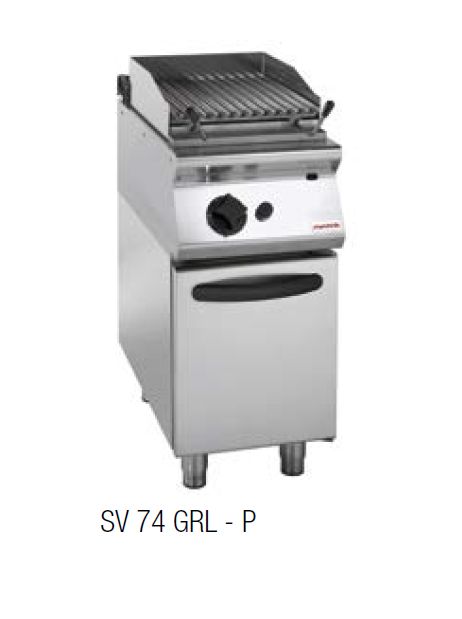 Barbacoas a gas volcánica sobre mueble con puertas S.700 SV 74 GRL-P