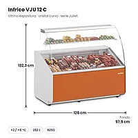 Vitrina expositora refrigerada 128 cm cristal curvo Infrico VJU 12 C – medidas