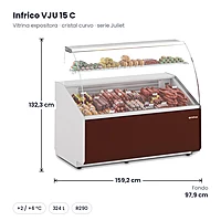 Vitrina expositora refrigerada 159 cm cristal curvo Infrico VJU 15 C – medidas