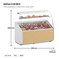 Vitrina expositora refrigerada 253 cm cristal curvo Infrico VJU 25 C – medidas