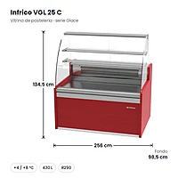 Vitrina pastelería refrigerada con reserva 256 cm Glace Infrico VGL 25 C – medidas