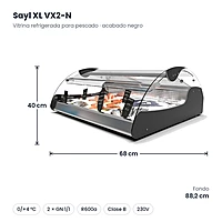 Vitrina refrigerada para pescado Sayl XL VX2-N 2 GN 1/1 negra en acero AISI 316 – medidas