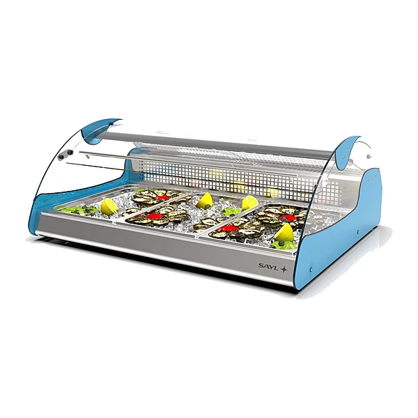 Vitrina refrigerada para pescado Sayl XL VX3-P 3 GN 1/1 azul Pacífico en acero AISI 316