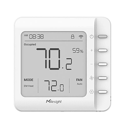 Milesight WT211 Smart Thermostat front view. Milesight WT211 Smart Thermostat front view.